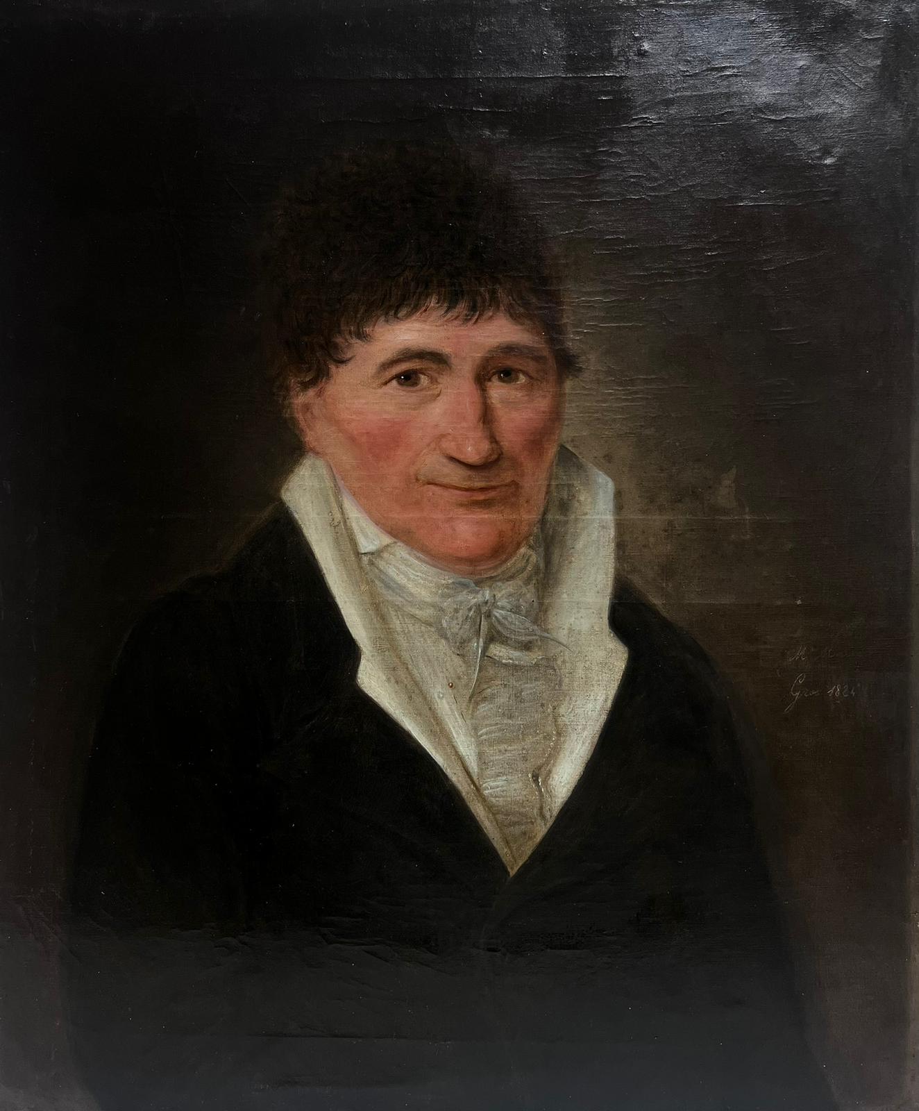 1820er Jahre Französisch Porträt eines Gentleman signiert und datiert 1824 Öl auf Leinwand