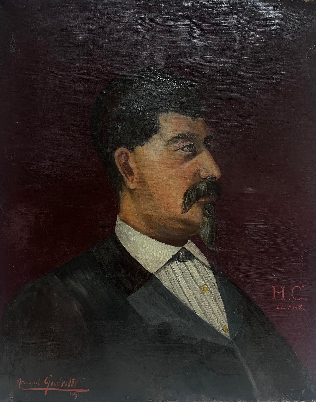 Ritratto di personaggio maschile francese del 1890 firmato e datato 1896, dipinto ad olio con titolo - Painting di French School 