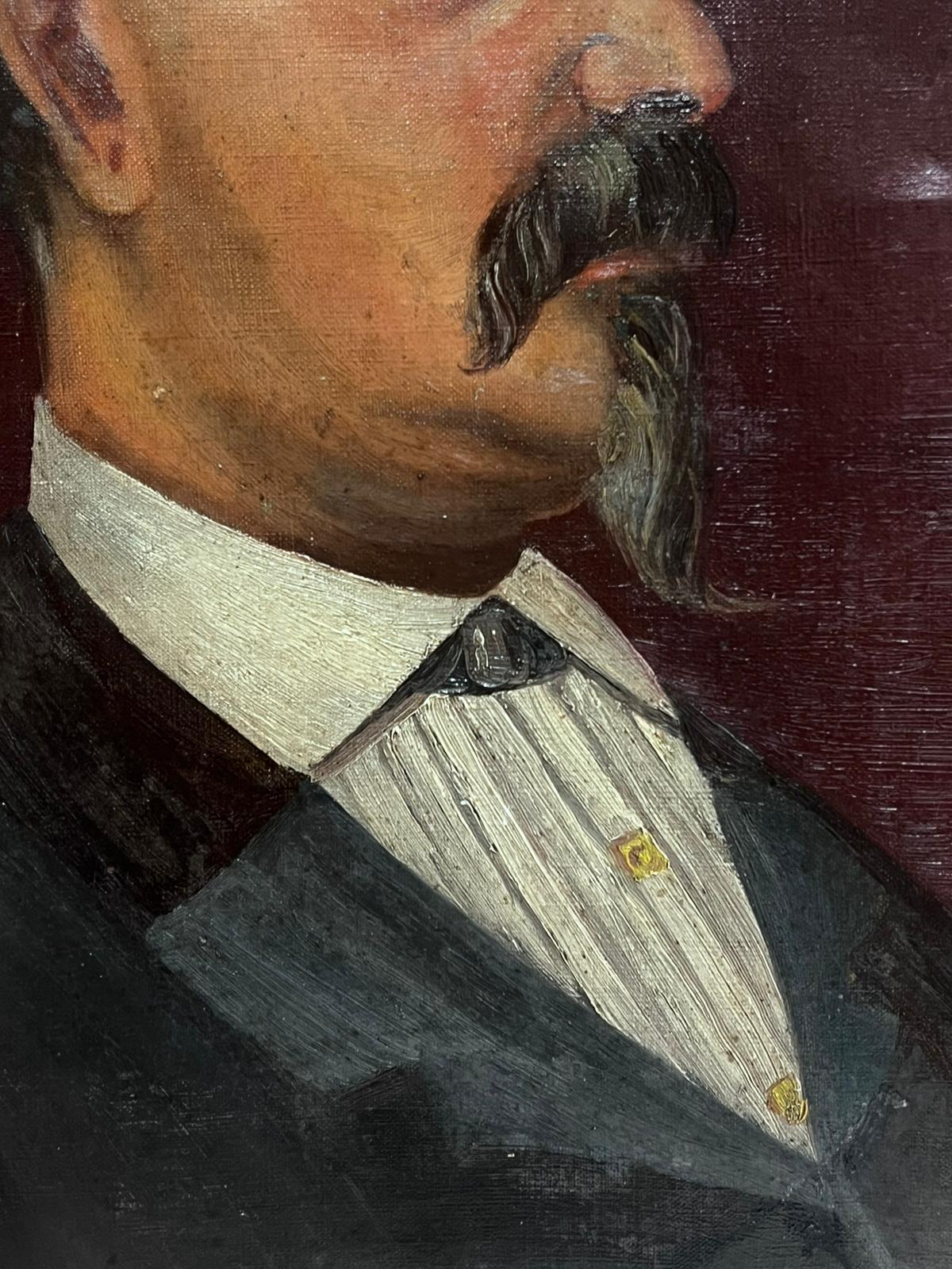 Ritratto di personaggio maschile francese del 1890 firmato e datato 1896, dipinto ad olio con titolo - Painting Vittoriano di French School 