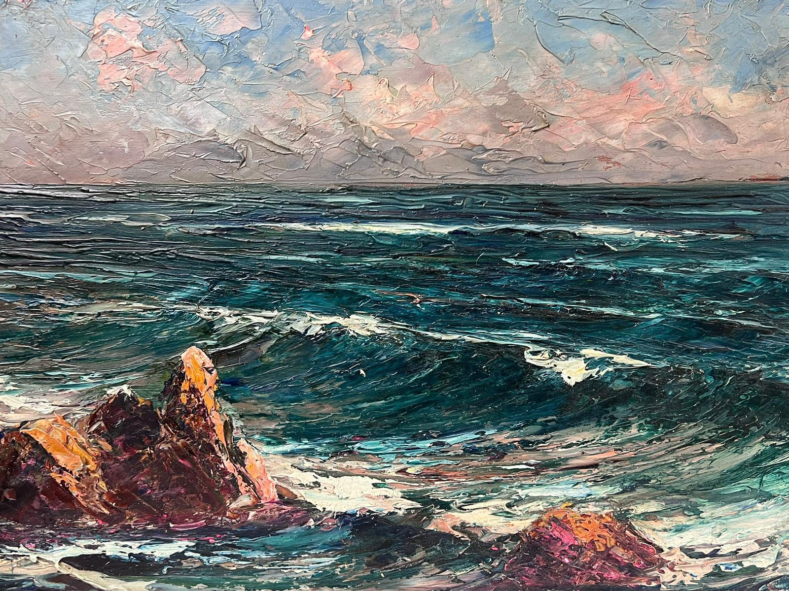 Brechende Wellen am Strand
Französischer Impressionist, ca. 1920er Jahre
signiertes Öl auf Karton, ungerahmt
Brett: 13 x 18 Zoll
Provenienz: Privatsammlung, Frankreich
Zustand: sehr guter und gesunder Zustand