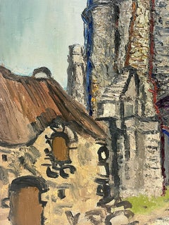 1960's French Post Impressionist Oil Painting Stony Church Building Thick Impaso
