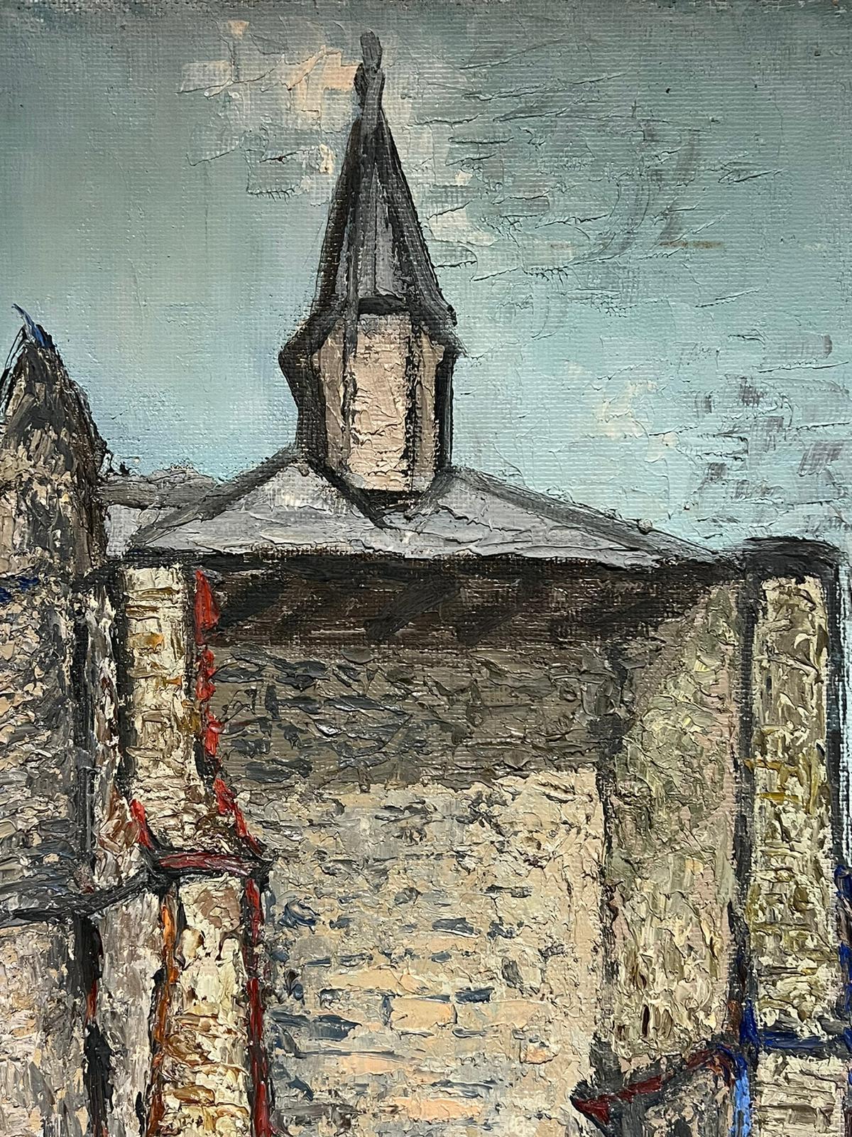 1960's French Post Impressionist Oil Painting Stony Church Building Thick Impaso For Sale 1