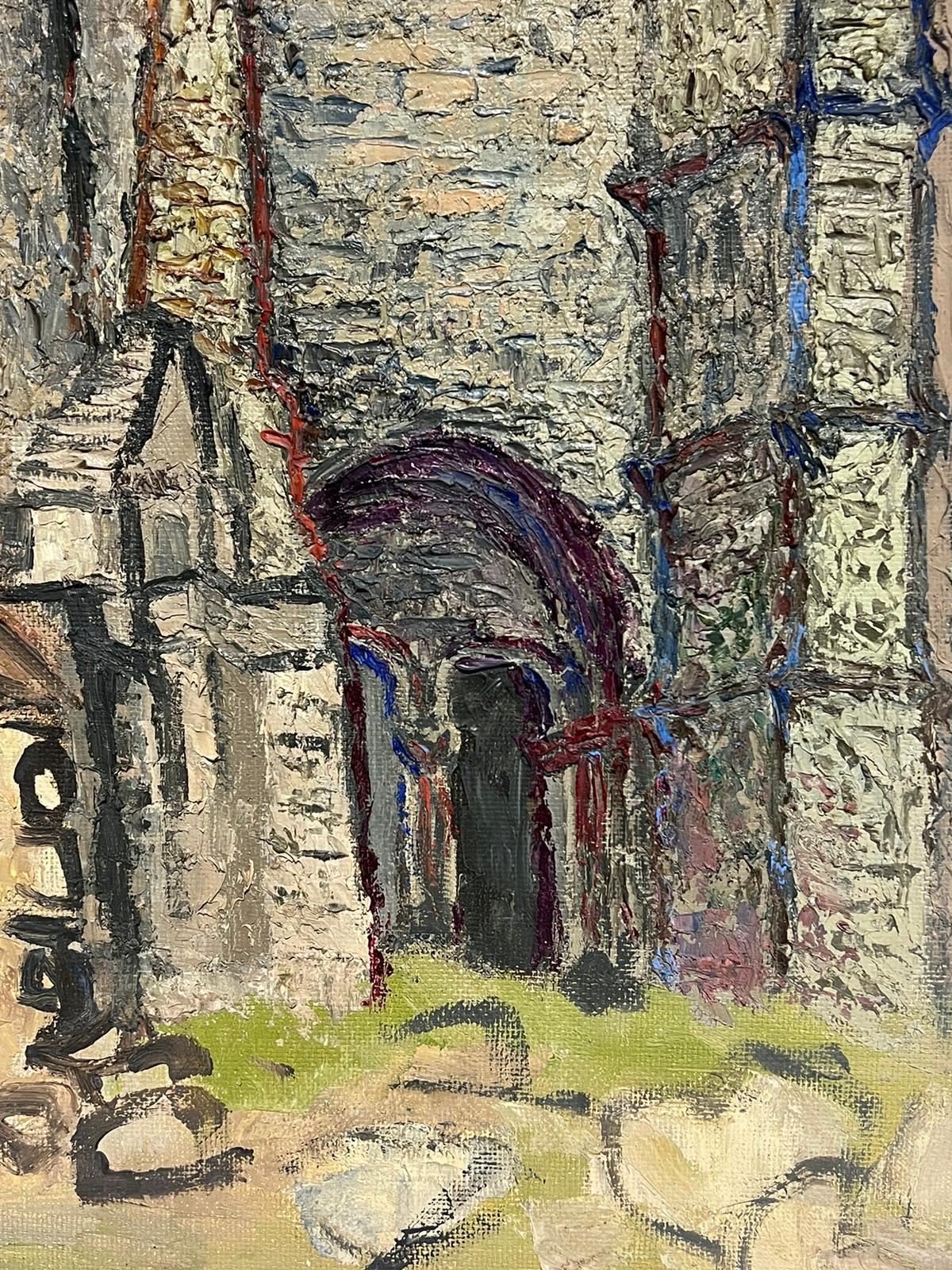 1960's French Post Impressionist Oil Painting Stony Church Building Thick Impaso For Sale 2