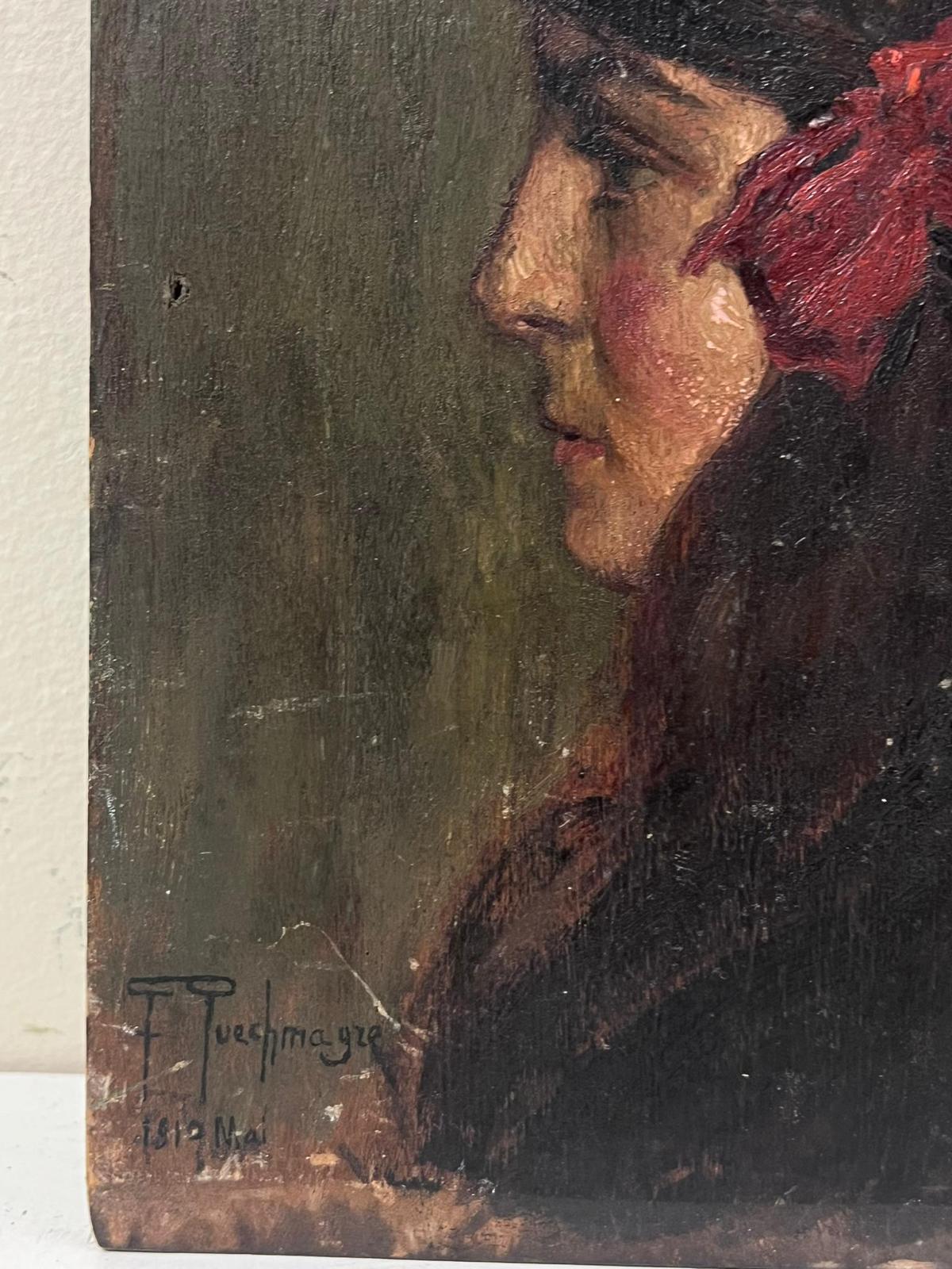 Portrait of a Young Lady
French Impressionist artist
signed oil on board, unframed
dated 1919
board: 9.5 x 6.5 inches
double sided work
provenance: private collection
condition: several surface scuffs and scratches but the work is basically sound. 