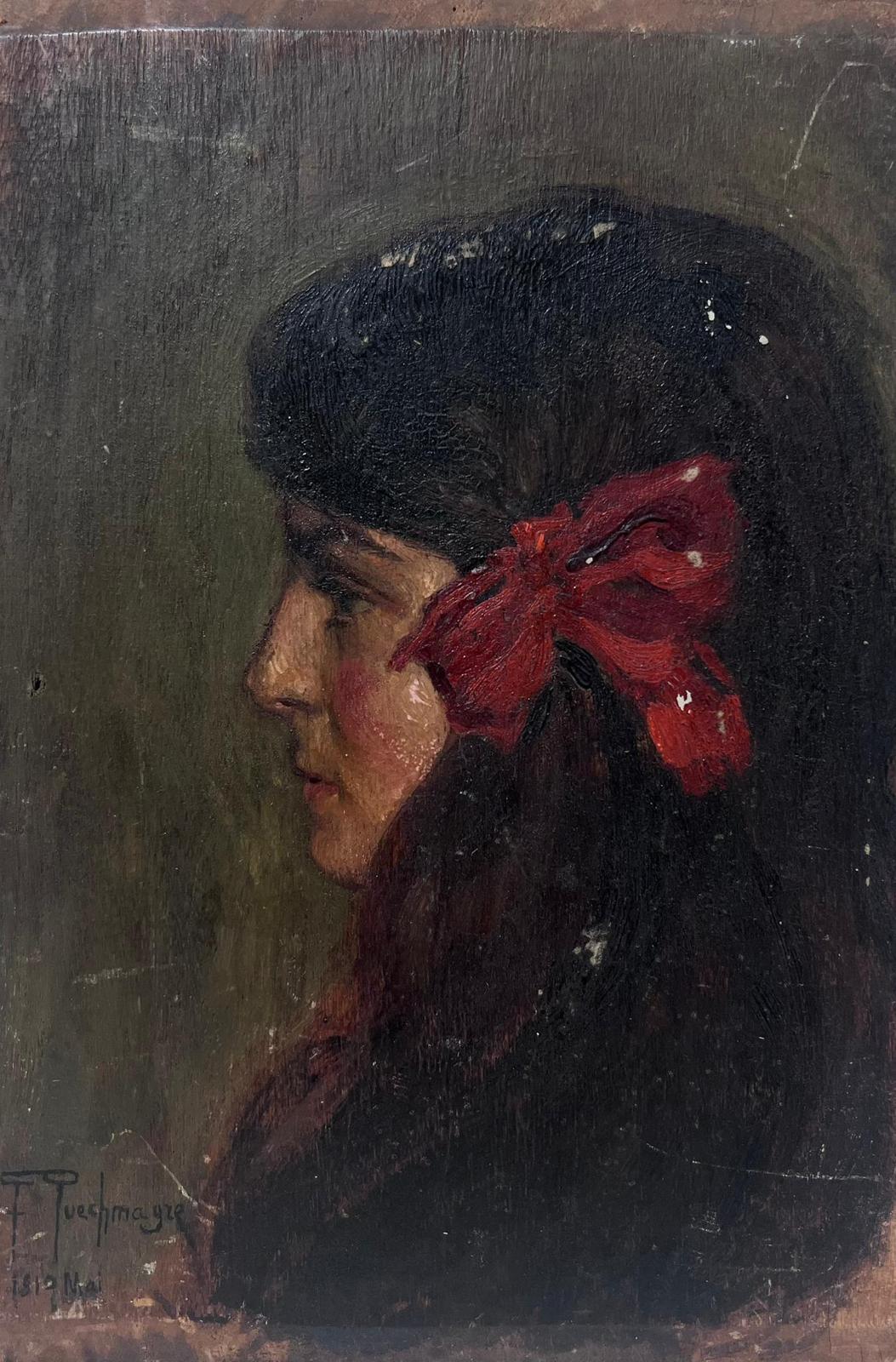 Antikes französisches impressionistisches Ölgemälde, signiert und datiert 1919, Porträt einer jungen Dame, Öl