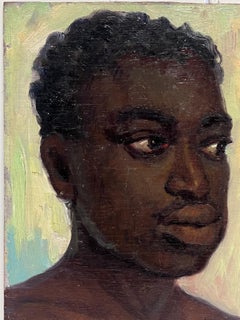 Fine 1950's French Signed Oil Painting Head & Shoulders Portrait Nude Man