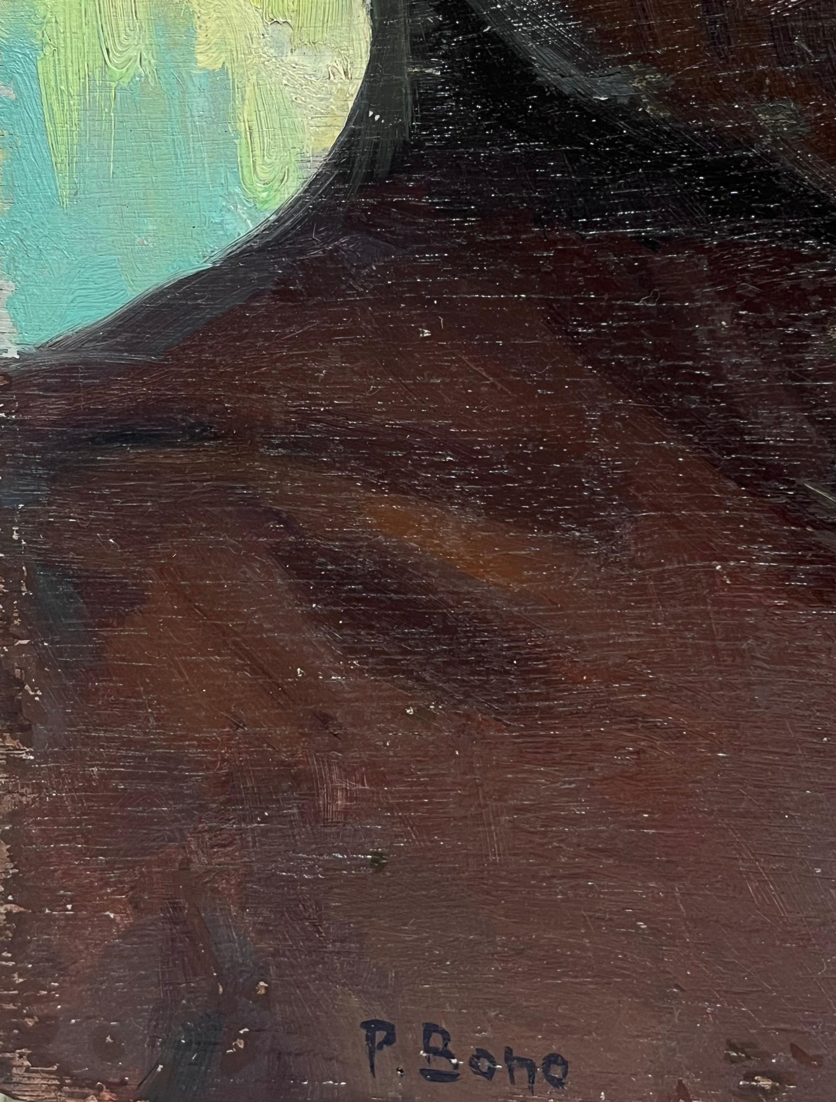 Feine 1950's Französisch signiert Ölgemälde Kopf & Schultern Porträt nackter Mann (Französische Schule), Painting, von French School 