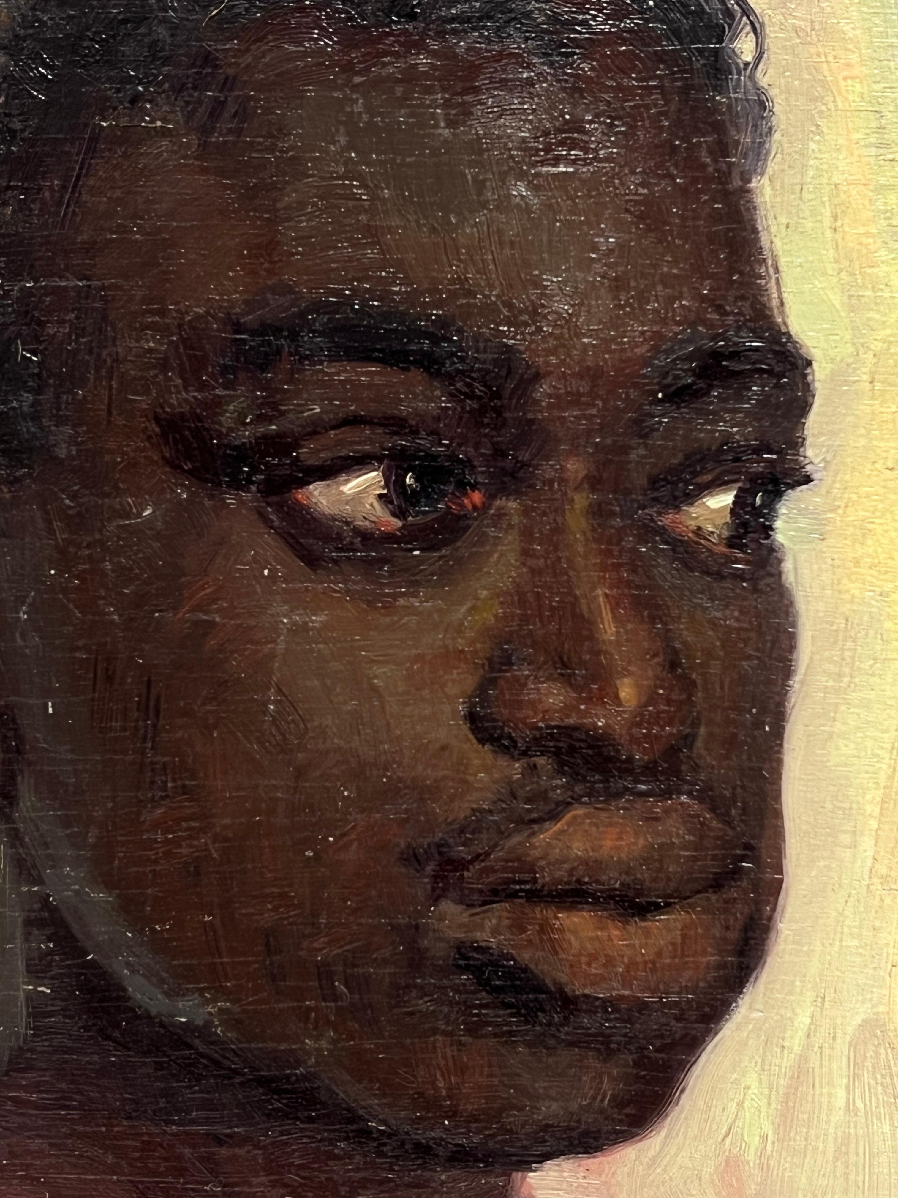 Feine 1950's Französisch signiert Ölgemälde Kopf & Schultern Porträt nackter Mann (Braun), Portrait Painting, von French School 