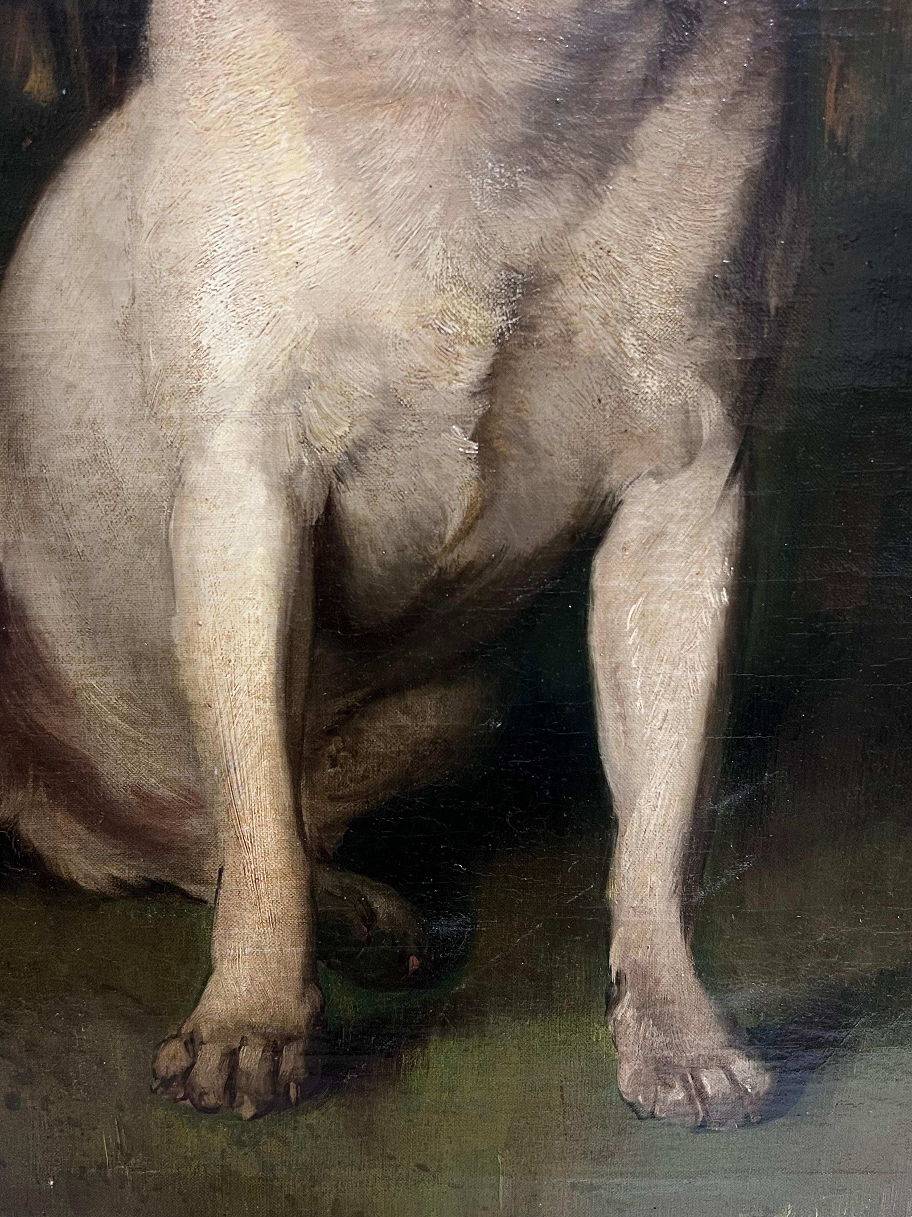 Fine 19th Century French Dog Oil Painting Portrait of a Pug in Wooded Landscape For Sale 3