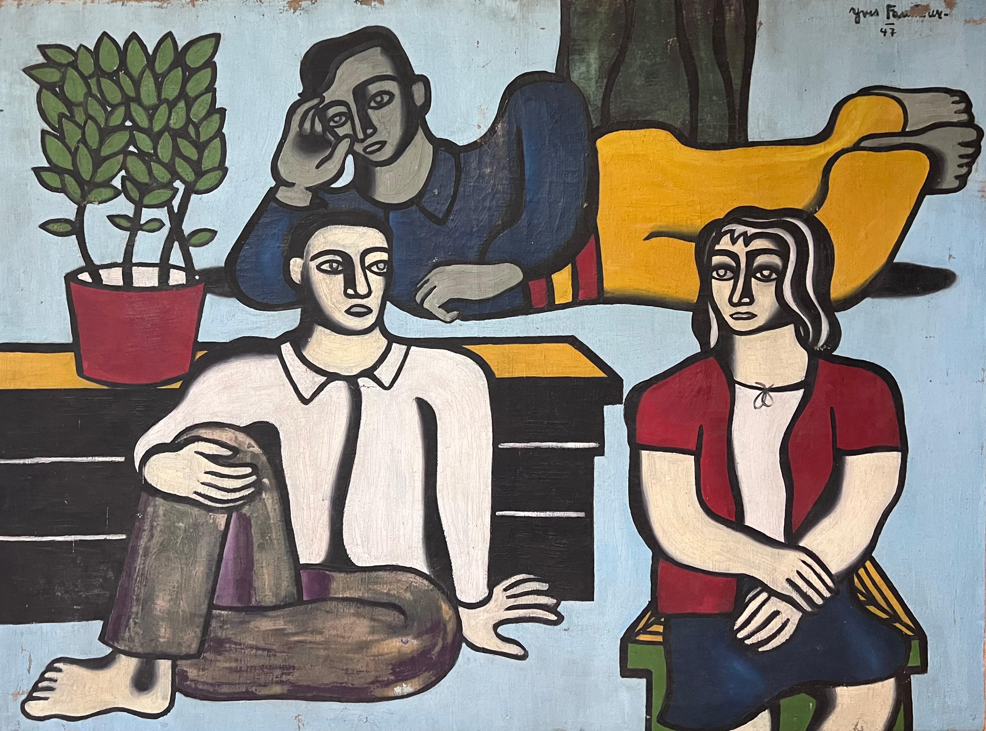 Enorme Círculo de Retratos Figurativos de Fernand Leger de los años 40 Pintura al óleo sobre lienzo - Painting de French School 