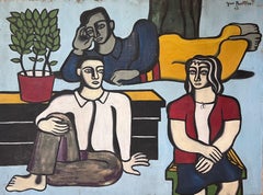 Enorme cerchio di ritratti figurativi di Fernand Leger degli anni '40 dipinto a olio su tela