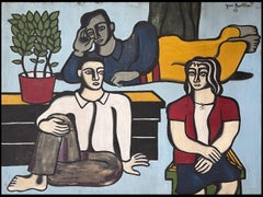 Enorme cerchio di ritratti figurativi di Fernand Leger degli anni '40 dipinto a olio su tela