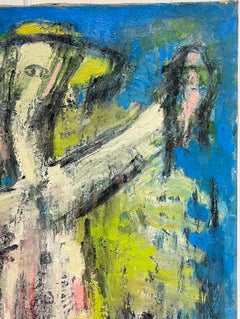 Large French Modernist Abstract Figurative Signed Oil Painting 1991