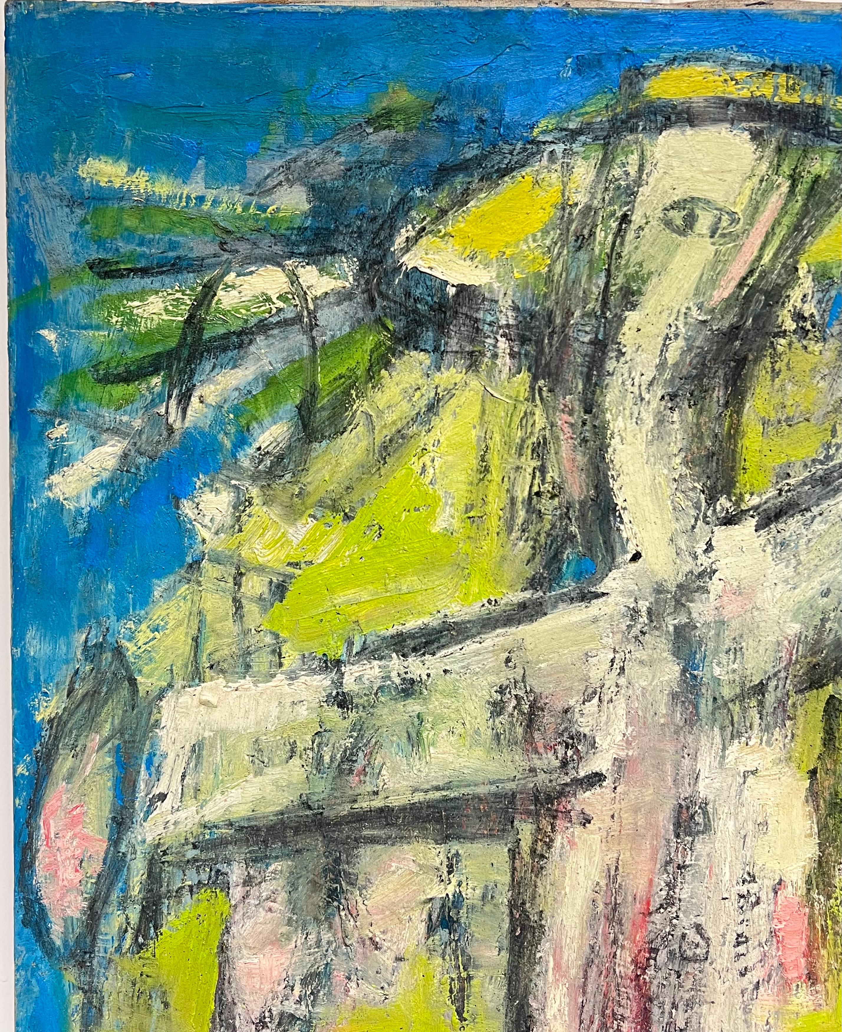 Großes französisches modernistisches abstraktes figuratives signiertes Ölgemälde 1991 (Moderne), Painting, von French School 