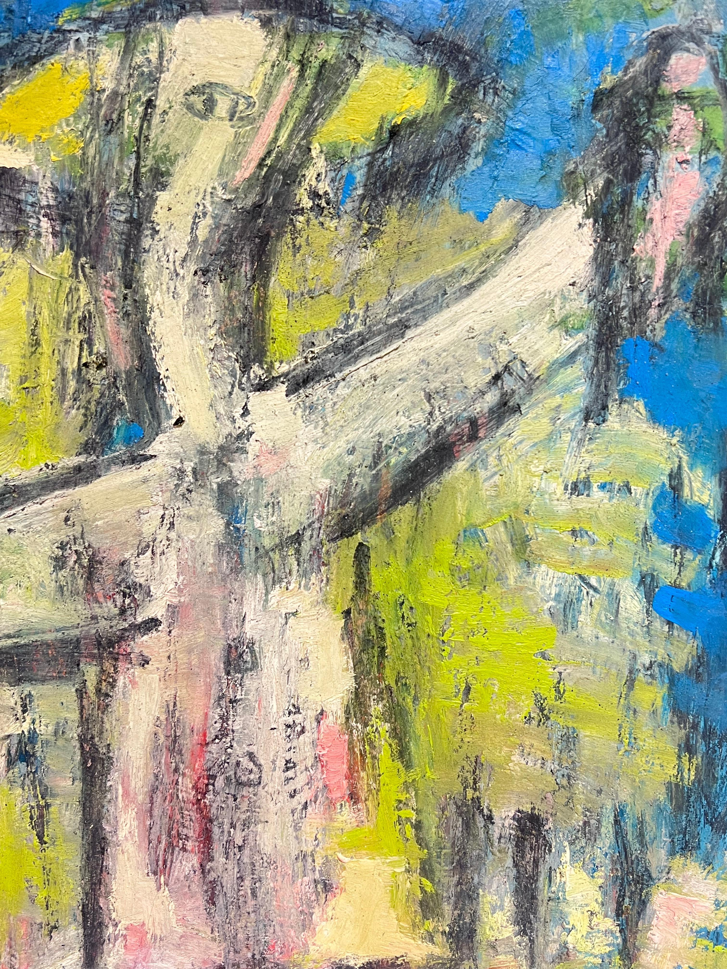 Großes französisches modernistisches abstraktes figuratives signiertes Ölgemälde 1991 (Braun), Abstract Painting, von French School 