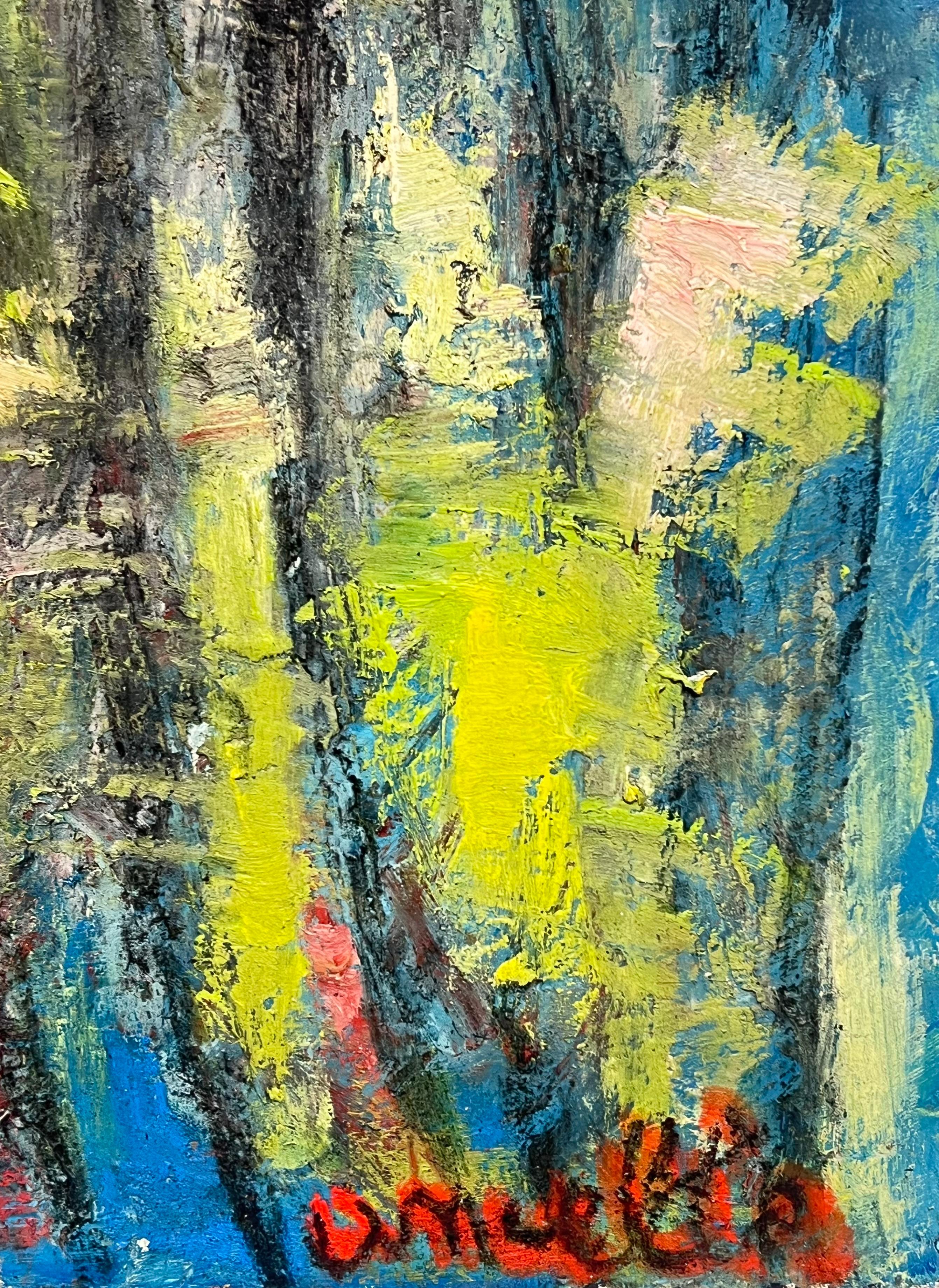 Großes französisches modernistisches abstraktes figuratives signiertes Ölgemälde 1991 im Angebot 1