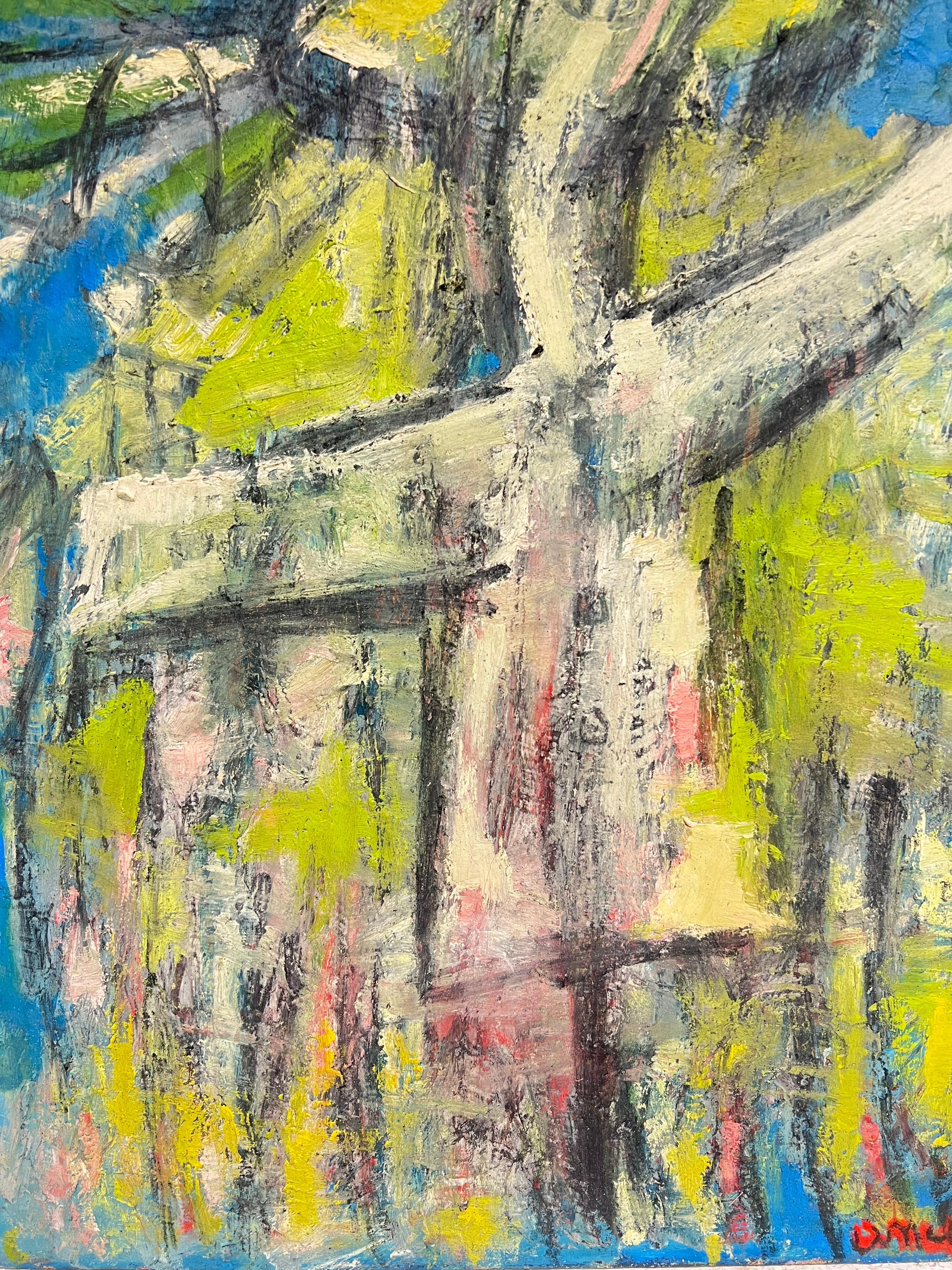 Großes französisches modernistisches abstraktes figuratives signiertes Ölgemälde 1991 im Angebot 2