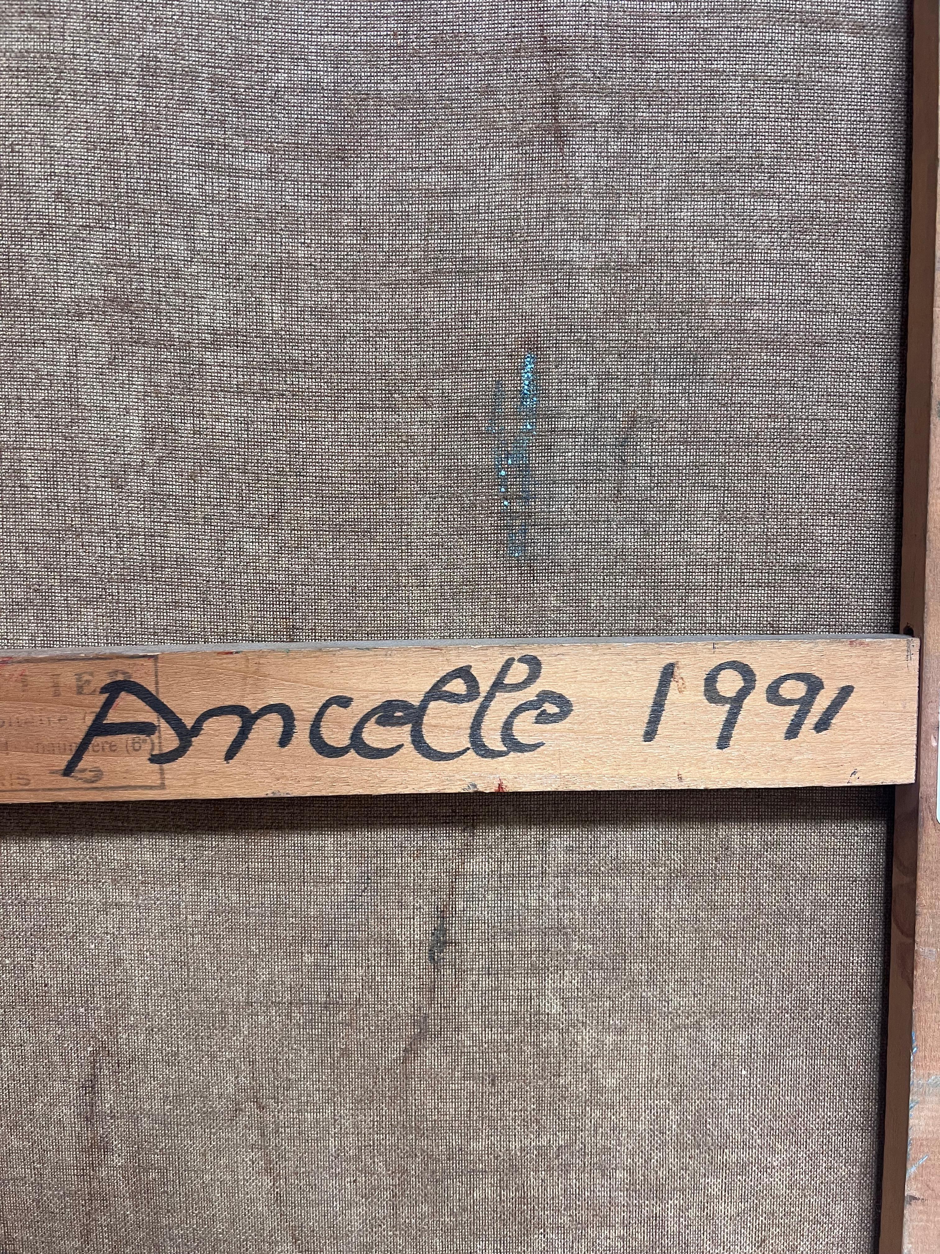 Großes französisches modernistisches abstraktes figuratives signiertes Ölgemälde 1991 im Angebot 3