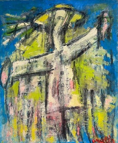 Large French Modernist Abstract Figurative Signed Oil Painting 1991