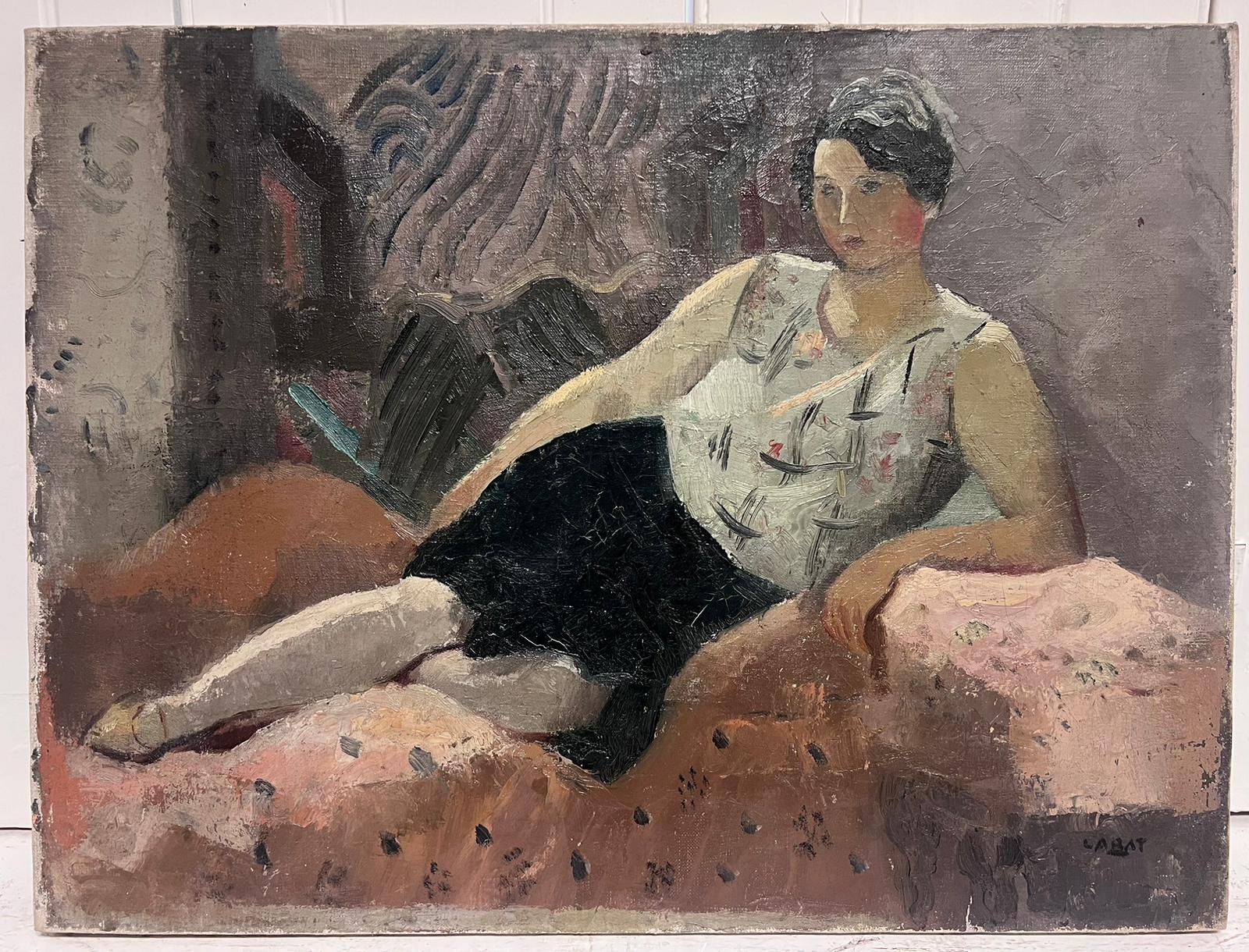 The Reclining Model
French School, mid 20th century
signed Labat
oil on canvas, unframed
board: 18 x 24 inches
provenance: private collection, France
condition: very good and sound condition