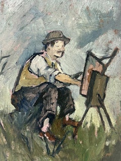 Mid 20th Century French Post-Impressionist Signed Oil Artist at Easel Painting