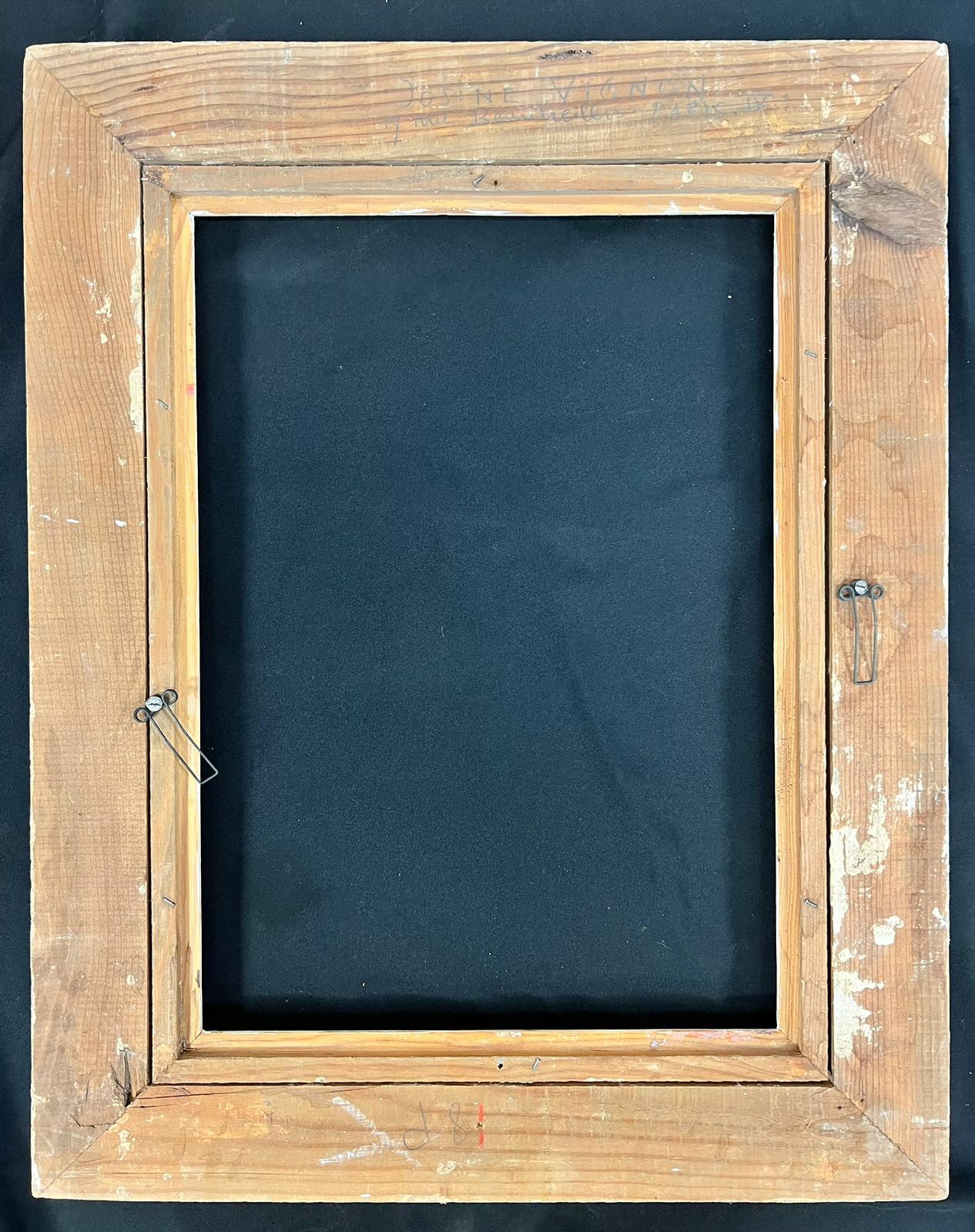 French mid 20th century
Montparnasse style picture frame
Wood and plaster 
Internal measurement (to house painting or mirror): 18 x 13 inches
Overal outer measurements: 24.5 x 19.5 inches
Provenance: from a collection in Paris
Condition: all old