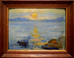 20s Century French Impressionist Oil painting Signed - Seascape Jeu de lumière