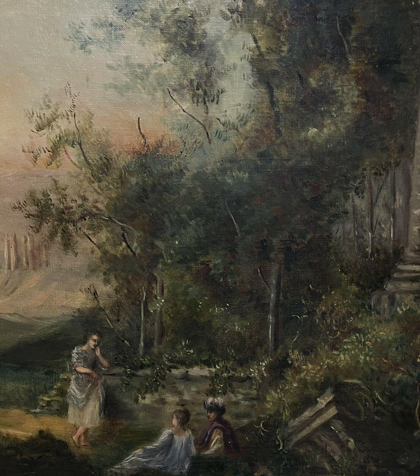 Großes antikes französisches klassisches romantisches Ölgemälde, antike Ruine, Landschaft, Frankreich (Schwarz), Figurative Painting, von Unknown