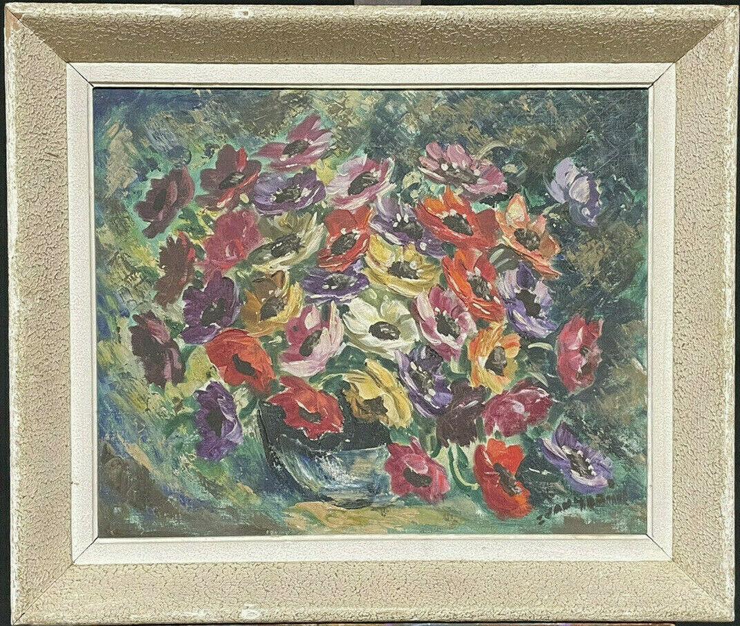 VINTAGE FRENCH POST-IMPRESSIONIST STILL LIFE FLOWERS OIL PAINTING - ORIG FRAME - Painting by Unknown