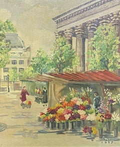 VINTAGE FRENCH SIGNED OIL - FLOWER MARKET PARIS - DATED & FRAMED