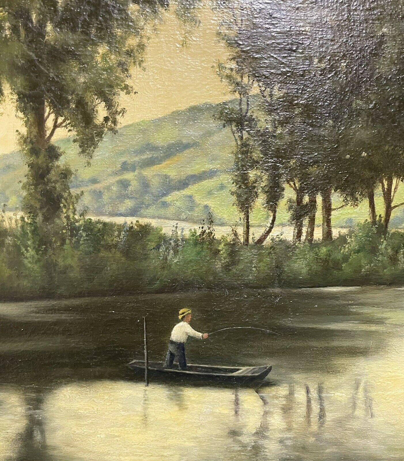 Artist/ School: French School, 20th century, signed

Title: The River Landscape

Medium: oil painting on canvas, framed

Size:     frame: 21.25 x 27 inches 
          painting: 18 x 24 inches

Provenance: Provence, France

Condition: The painting is