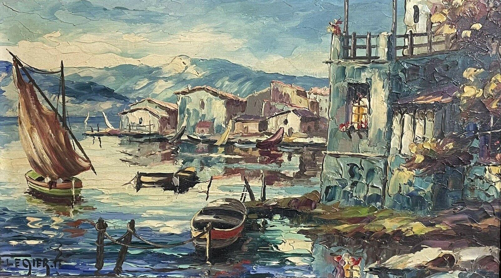 ILLUSTRATION FRANÇAISE VINTAGE - BOATS ET HOUSES DE FISHING EN HARBOUR SLEEPY - Painting de Unknown