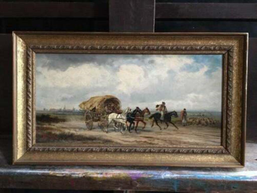 Peinture à l'huile victorienne ancienne signée Western Travellers, chevaux vers les années 1890 - Painting de RUDOLF STONE