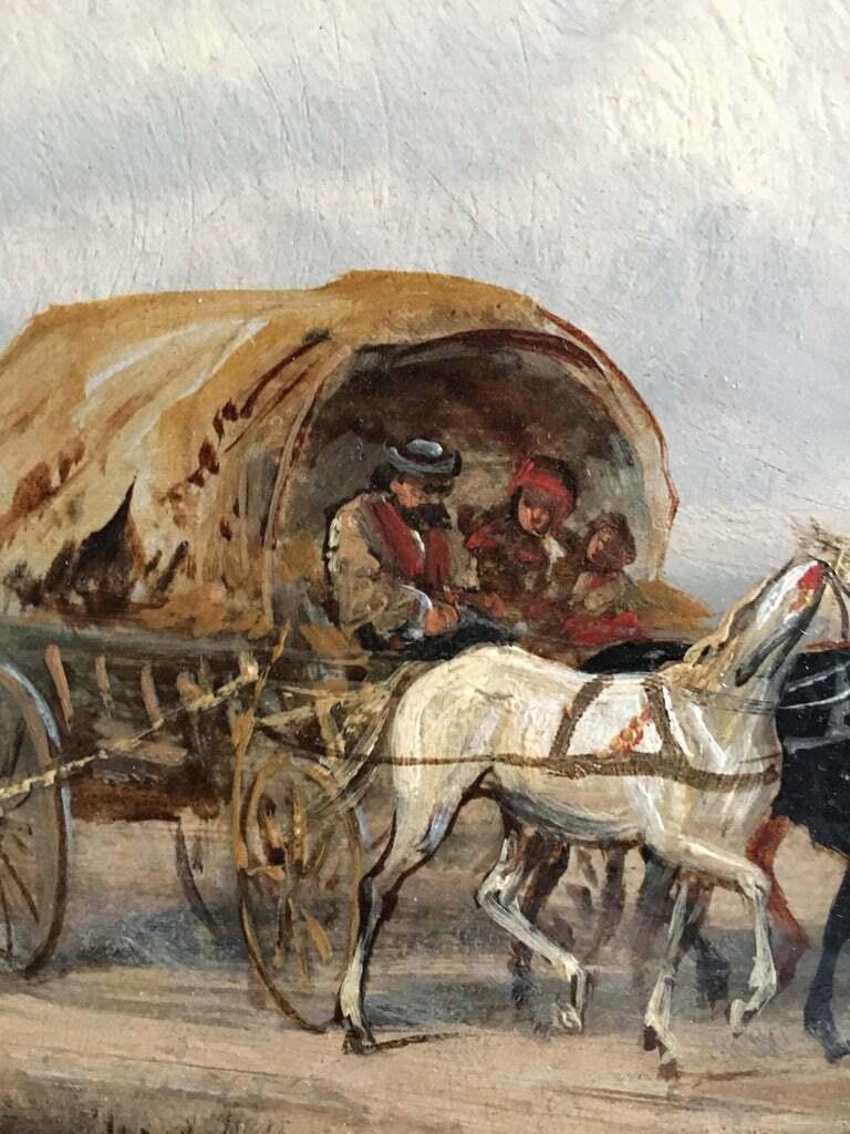 Peinture à l'huile victorienne ancienne signée Western Travellers, chevaux vers les années 1890 - Victorien Painting par RUDOLF STONE