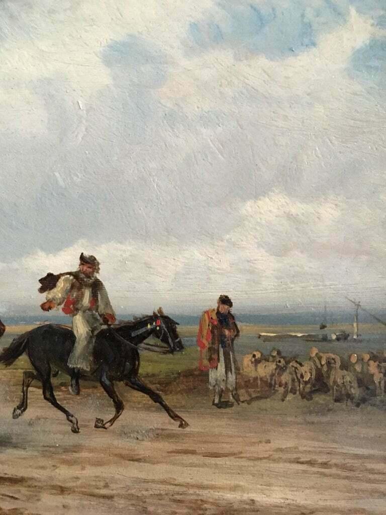 Viajeros del Oeste Pintura al Óleo Victoriana Antigua Firmada, Caballos c.1890s - Landscape Painting Negro de RUDOLF STONE