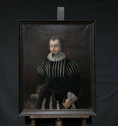 Large Antique French Portrait of a Nobleman Baron - Large Oil Painting on Canvas