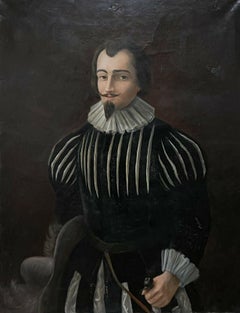 Large Antique French Portrait of a Nobleman Baron - Large Oil Painting on Canvas