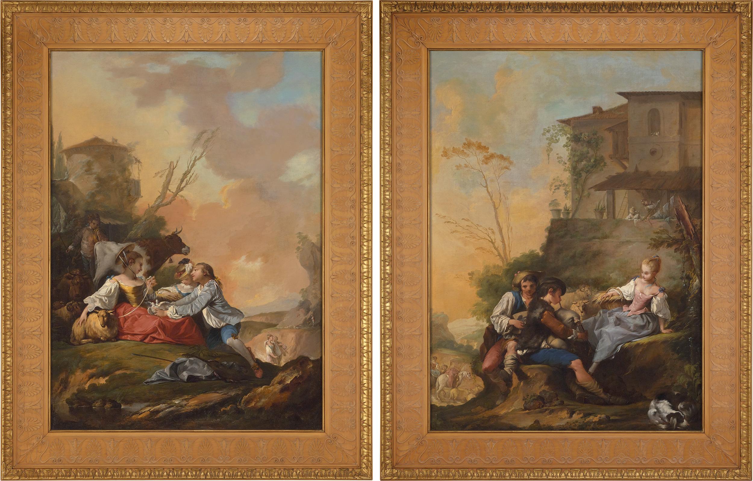 École française encadrant des scènes pastorales, 18e siècle - Rococo Painting par French School