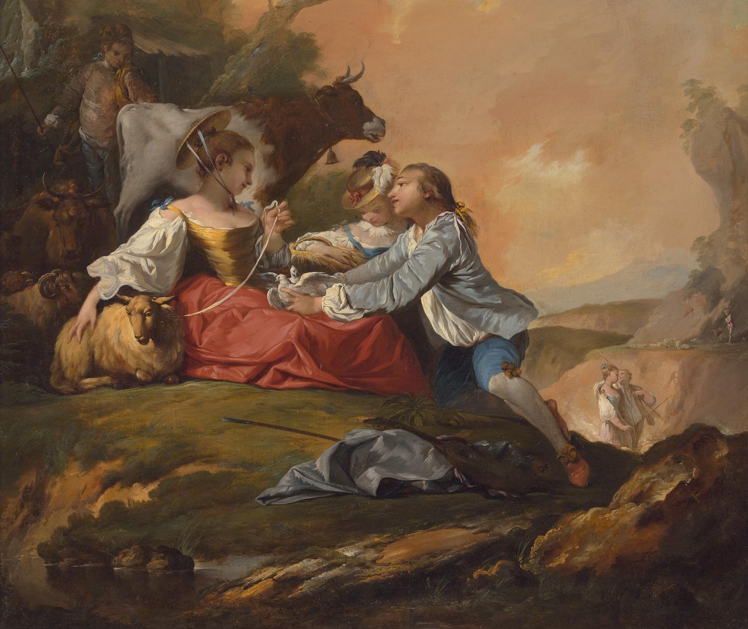French School Courting Pastoral Scenes, 18th Century For Sale 4