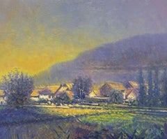 Large French Post-Impressionist Signed Oil Shimmering Light Provence Landscape