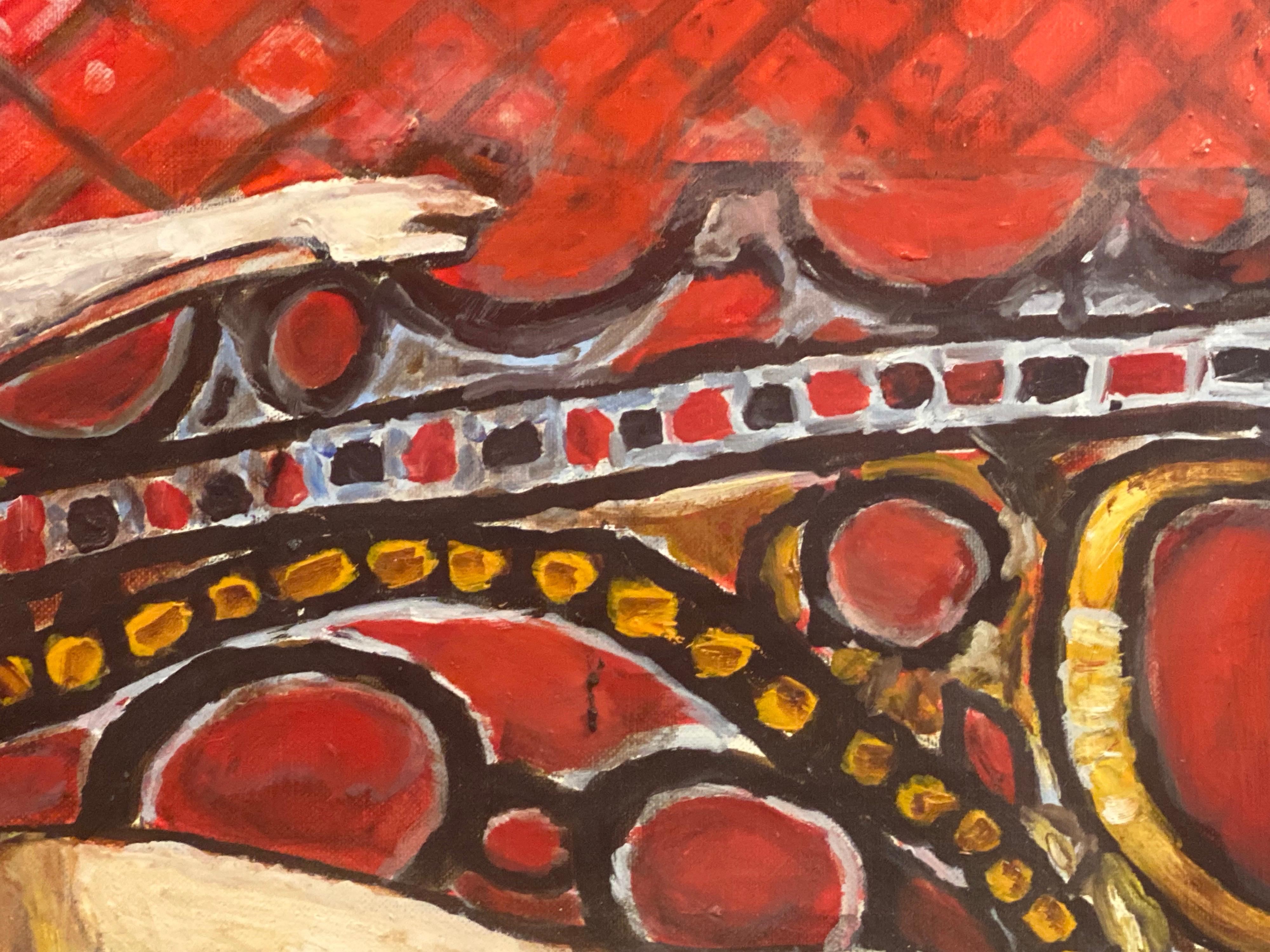 Künstler/Schule: Französische Schule, etwa 1970er Jahre

Titel: Liegendes Aktmodell auf einem roten Sofa in einer Inneneinrichtung

Medium: Ölgemälde auf Leinwand, ungerahmt 

Größe: Gemälde: 19.75 x 24 Zoll
        
Provenienz: Frankreich

Zustand: