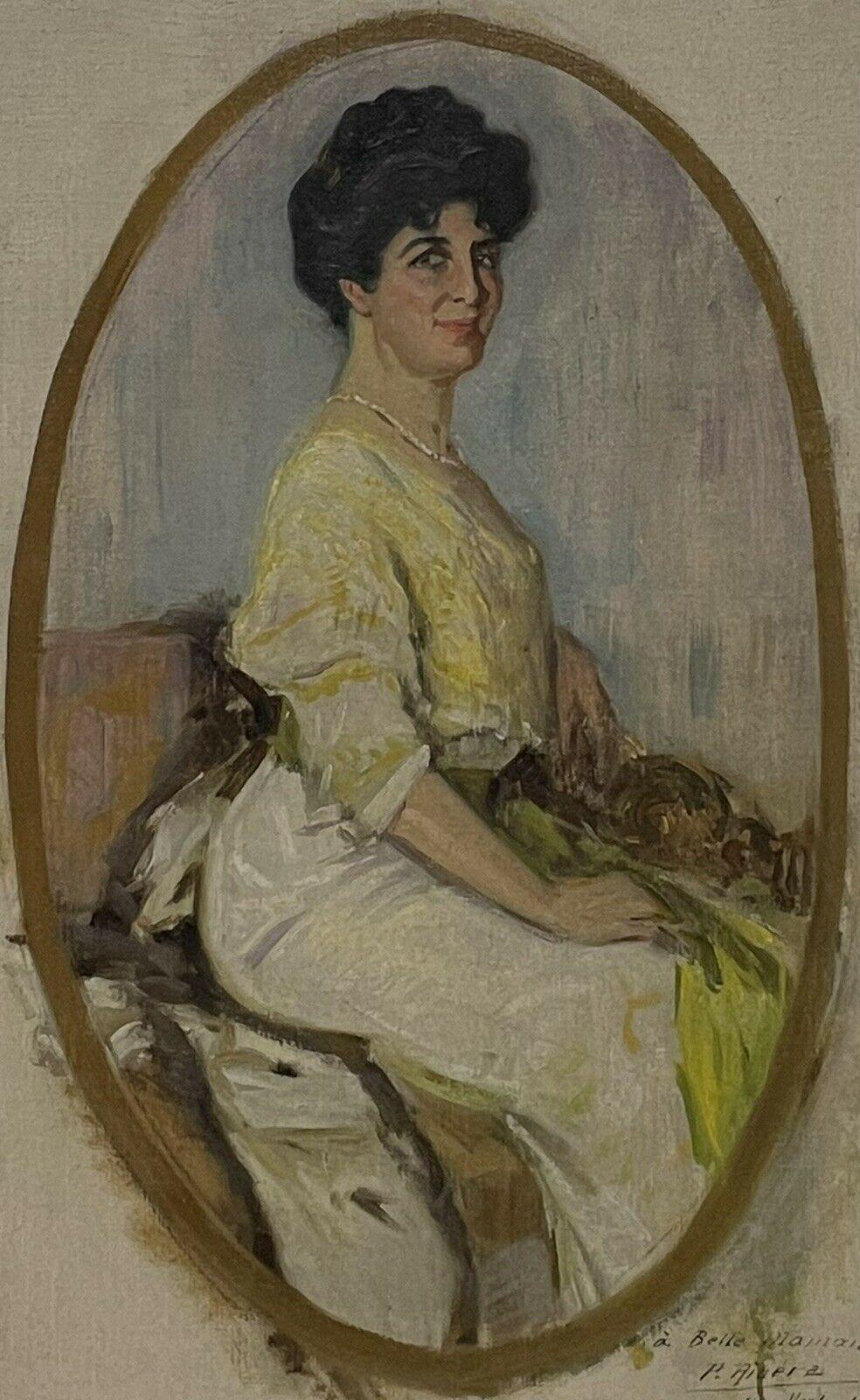 Portrait ovale de femme de New York 1911, huile signée et datée, format oval - Painting de Unknown