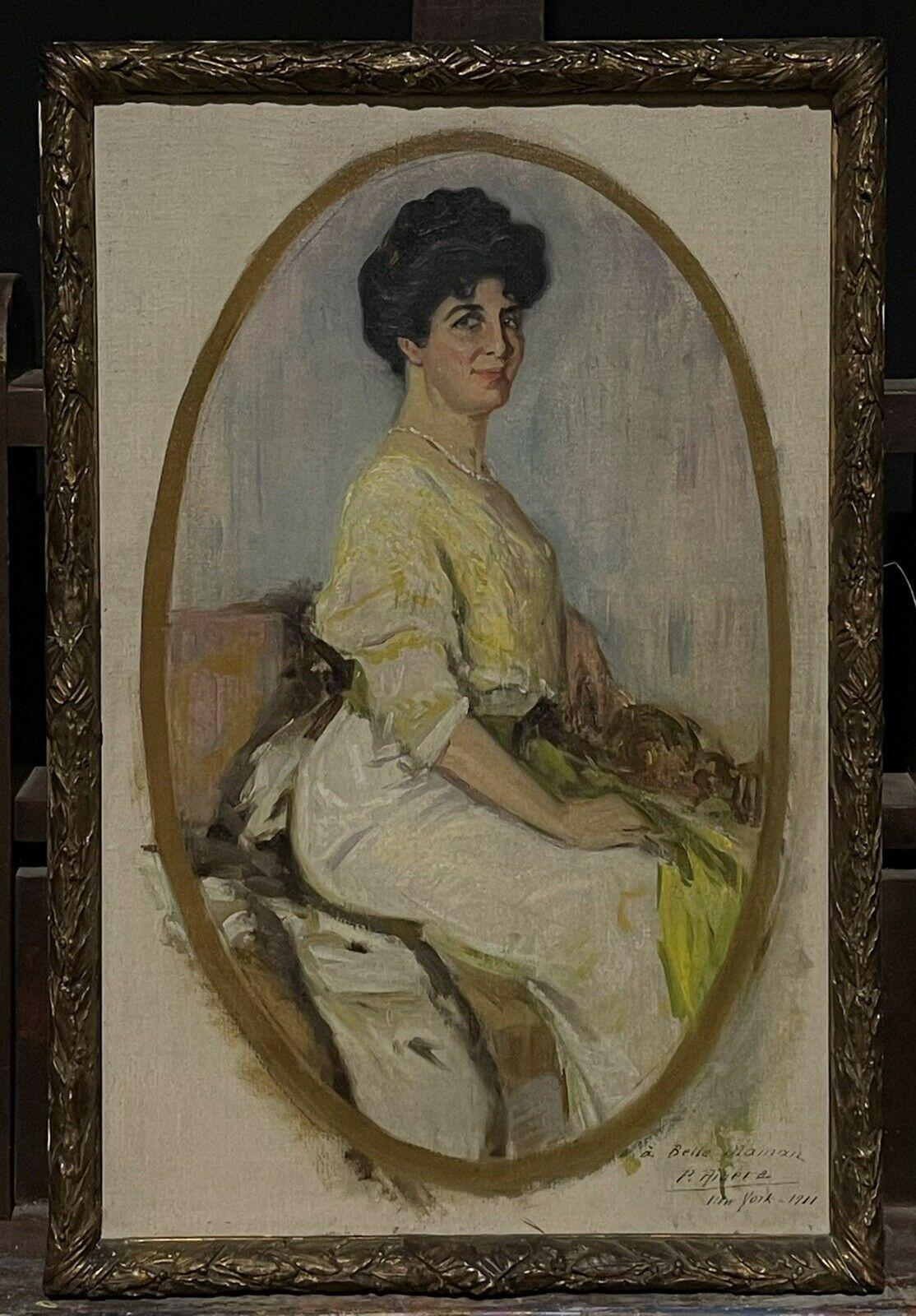 Portrait ovale de femme de New York 1911, huile signée et datée, format oval - Impressionnisme américain Painting par Unknown
