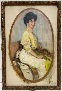 New York 1911, Fine Portrait of a Lady oval format, signed & dated oil