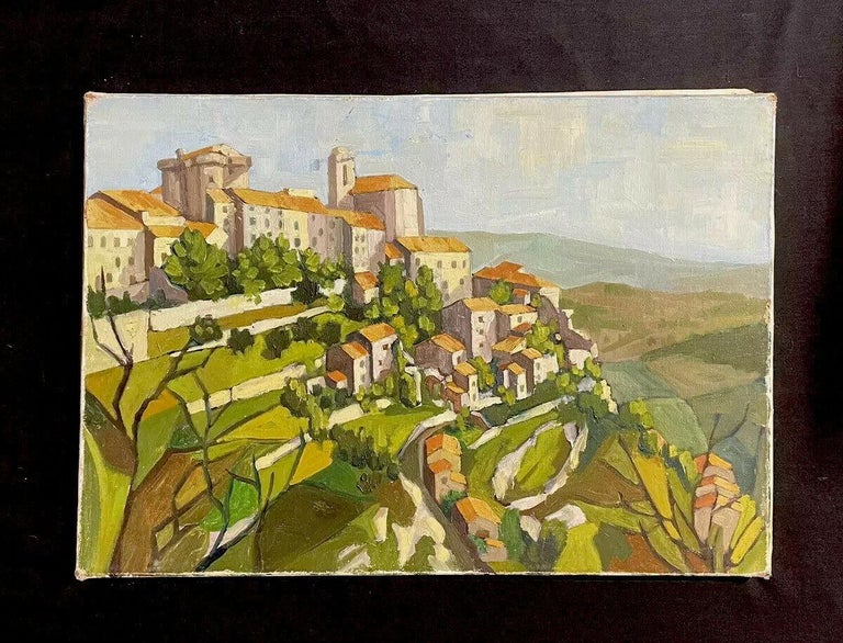 VINTAGE FRENCH POST-IMPRESSIONIST/ CUBIST OIL - GORDES VILLAGE LUBERON PROVENCE - Painting by French School