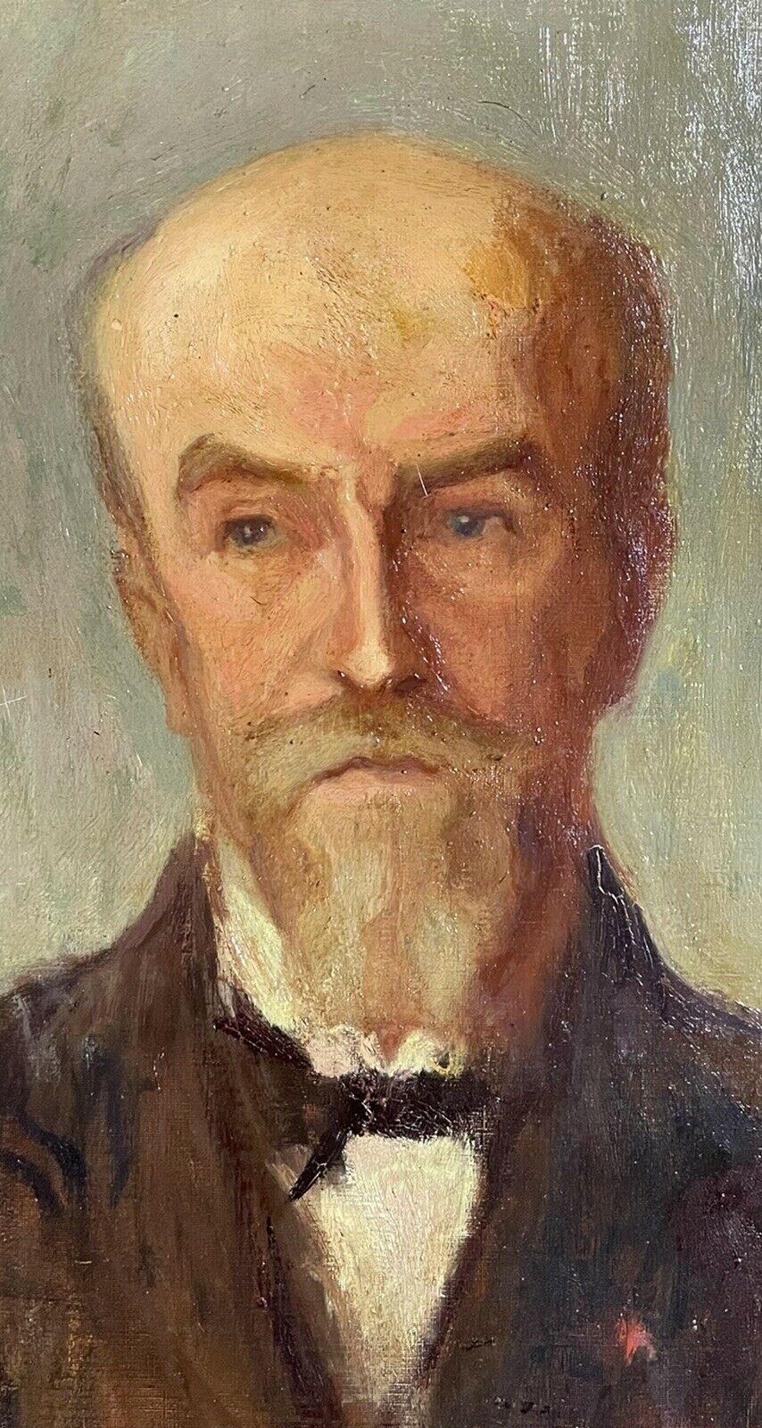 FINE ANTIQUE FRENCH IMPRESSIONIST OIL - PORTRAIT OF AN ELDERLY GENTLEMAN - Painting by Unknown