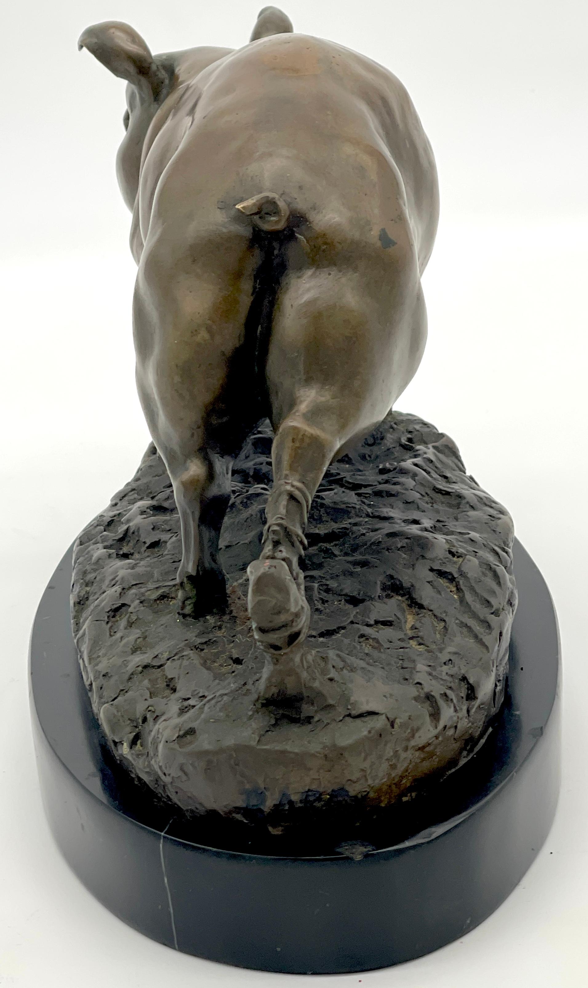 Cast French School Animalier Sculpture Bronze of a Roped Prize Pig For Sale