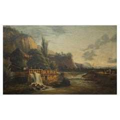 ESCUELA FRANCESA hacia 1820  Siglo XIX " Gente cerca de una esclusa "
