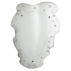 French School Fluid wall mirror with rounded corners in acid-etched glass 1930