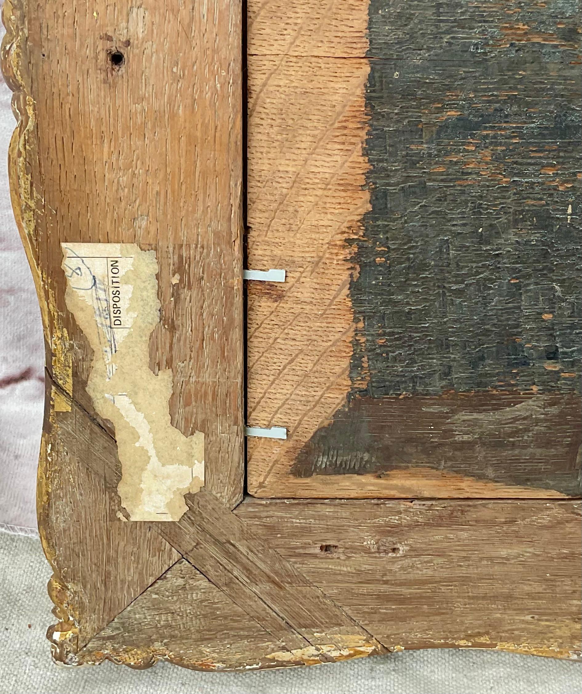 Französische Schule, Vier flüchtige Puttengemälde, Öl auf Karton, 18. Jahrhundert (Vergoldetes Holz) im Angebot